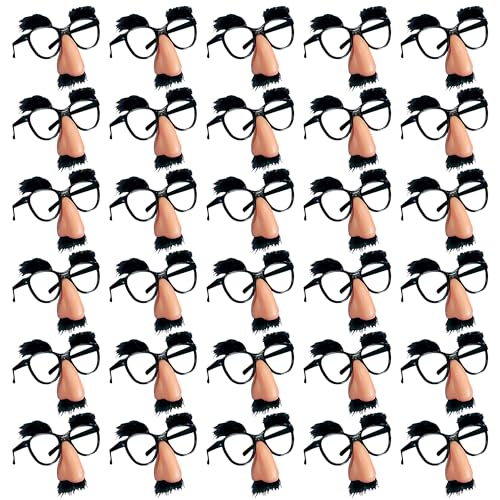 PPXMEEUDC 30 PCS Disguise Glasses with Funny Nose Funny Glasses with Eyebrows and Mustache Party Favors for Costume Halloween and Birthday Parties