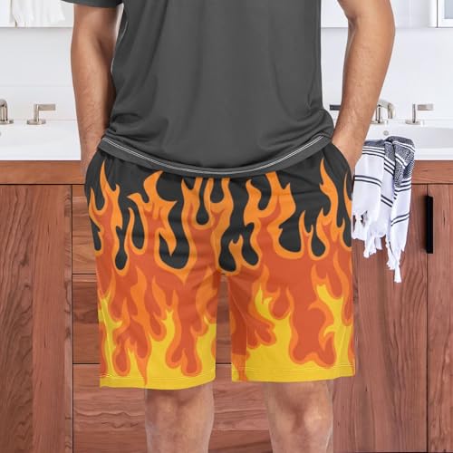 Laprad Men's Pajama Shorts Lounge Sleep Shorts Soft Pajamas Bottoms Fire Flame with Pockets & Drawstring 7