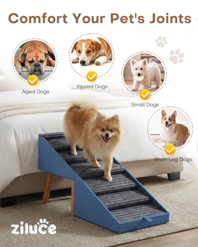 Image of Dog Ramp for Bed & Couch, Dog Stairs 21.06 inches High for Large /Medium /Small Doggie, Foldable 2 in 1 Wooden Pet Steps for Puppy Older and Injured Dogs, Split Ottoman Design, No-Slip Surface
