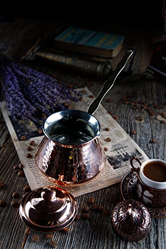 Demmex Gorgeous Turkish Greek Hammered Copper Coffee Pot Ibrik Briki With Lid, 2Mm Thick Copper (20 Oz) #TOP2