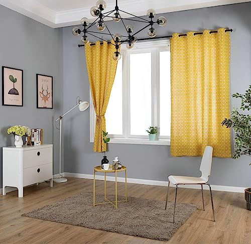 Cortina opaca con ojales 140x215 cm KnSam de lino y algodón con estampado geométrico 3