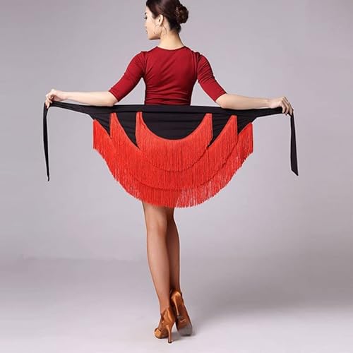 Women's Dance Skirts Ballroom Latin Dance Dress Tango Dance Skirt Apron Tassel Skirt Dance Practice Performance Hip Scarf (Black&Red) #TOP2