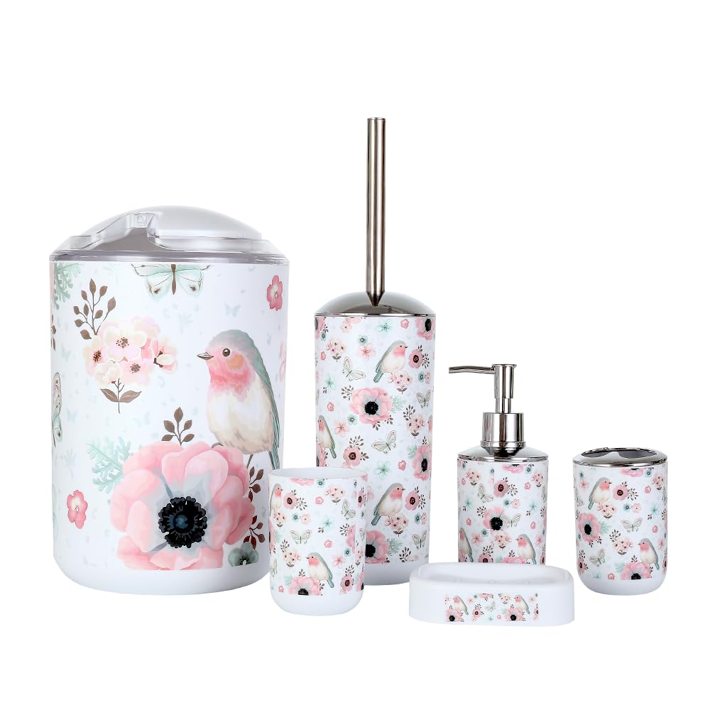 Bathroom Set, 6pcs Bathroom Set, Bathroom accessories set Trashbin, Restroom Set, Washroom Set, Toilet Set, Toothbrush Holder, Lotion Dispenser, Soap Dish, Gargle Cup and Toilet Brush