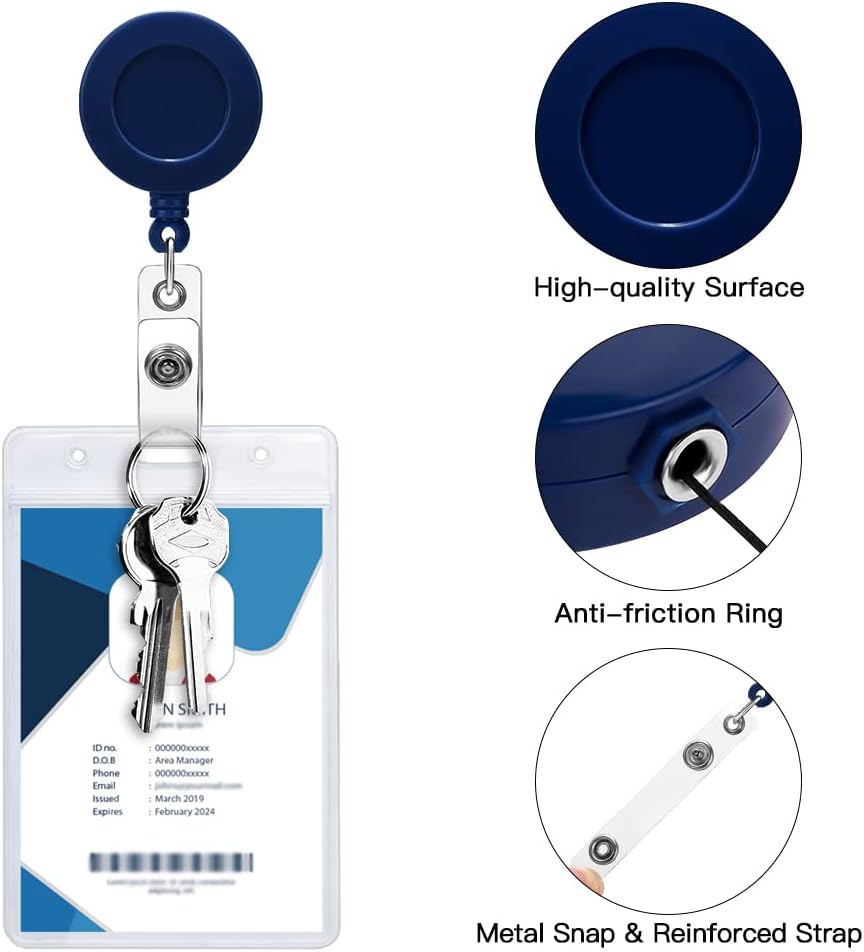 Soleebee 1 Pack Nurse Badge Reel, 24'' Retractable Badge Holder with 360° Swivel Alligator Clip Solid Color ID Badge Holder for Nurse Doctor Teachers Students Badge Reel (Dark Blue) - Image 4