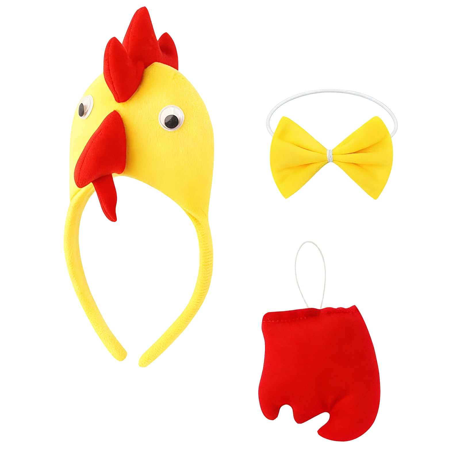 QiiWuic 3Pcs Chicken Costume, Yellow Chicken Hat,Bow Tie and Tail