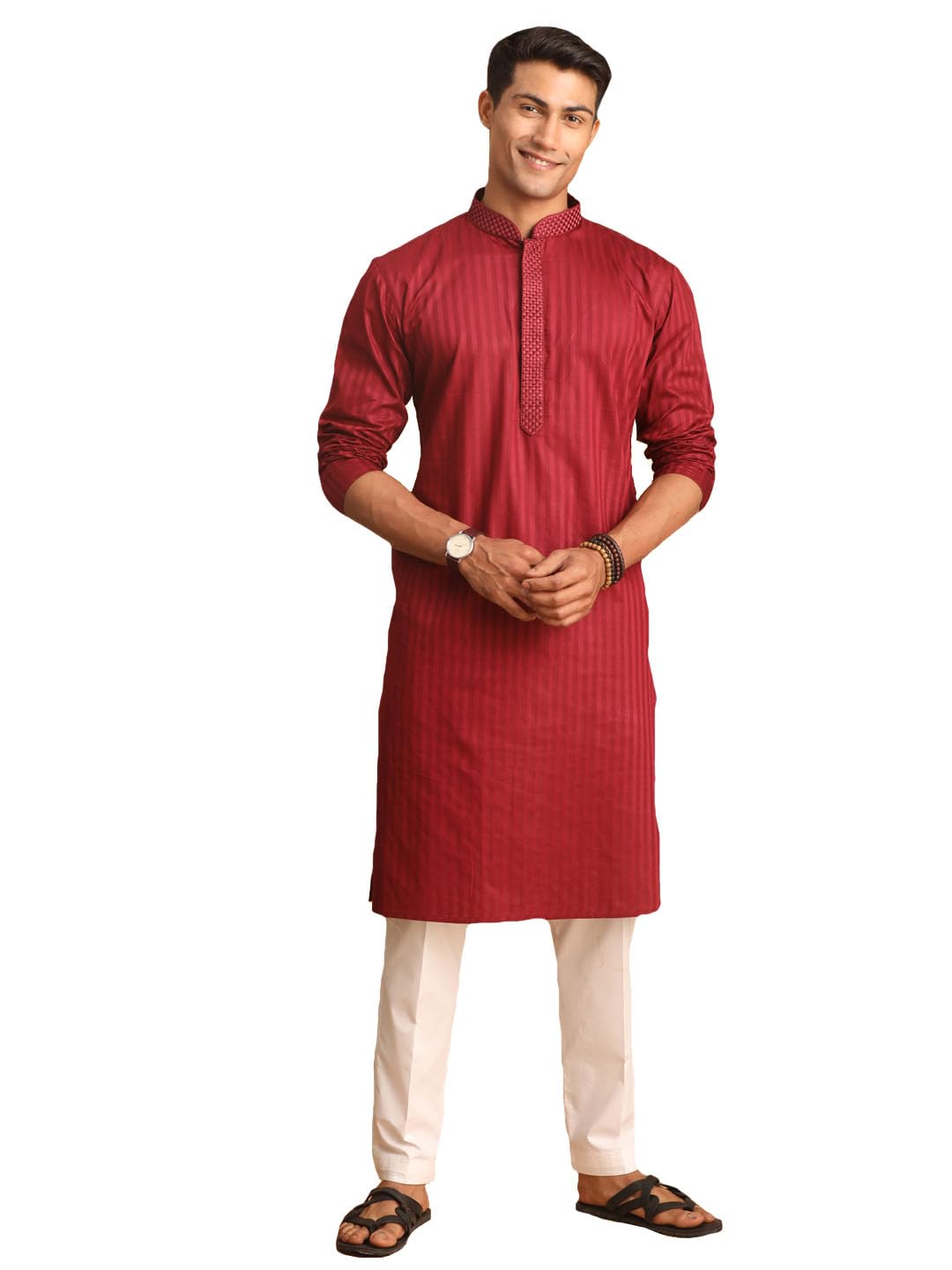 vastramay Men's Cotton Blend Kurta Pyjama Set || Embroidered Placket Cotton Kurta For Men With Pant Style Pyjama || Elegant For Holi & EID Celebration-picture-42