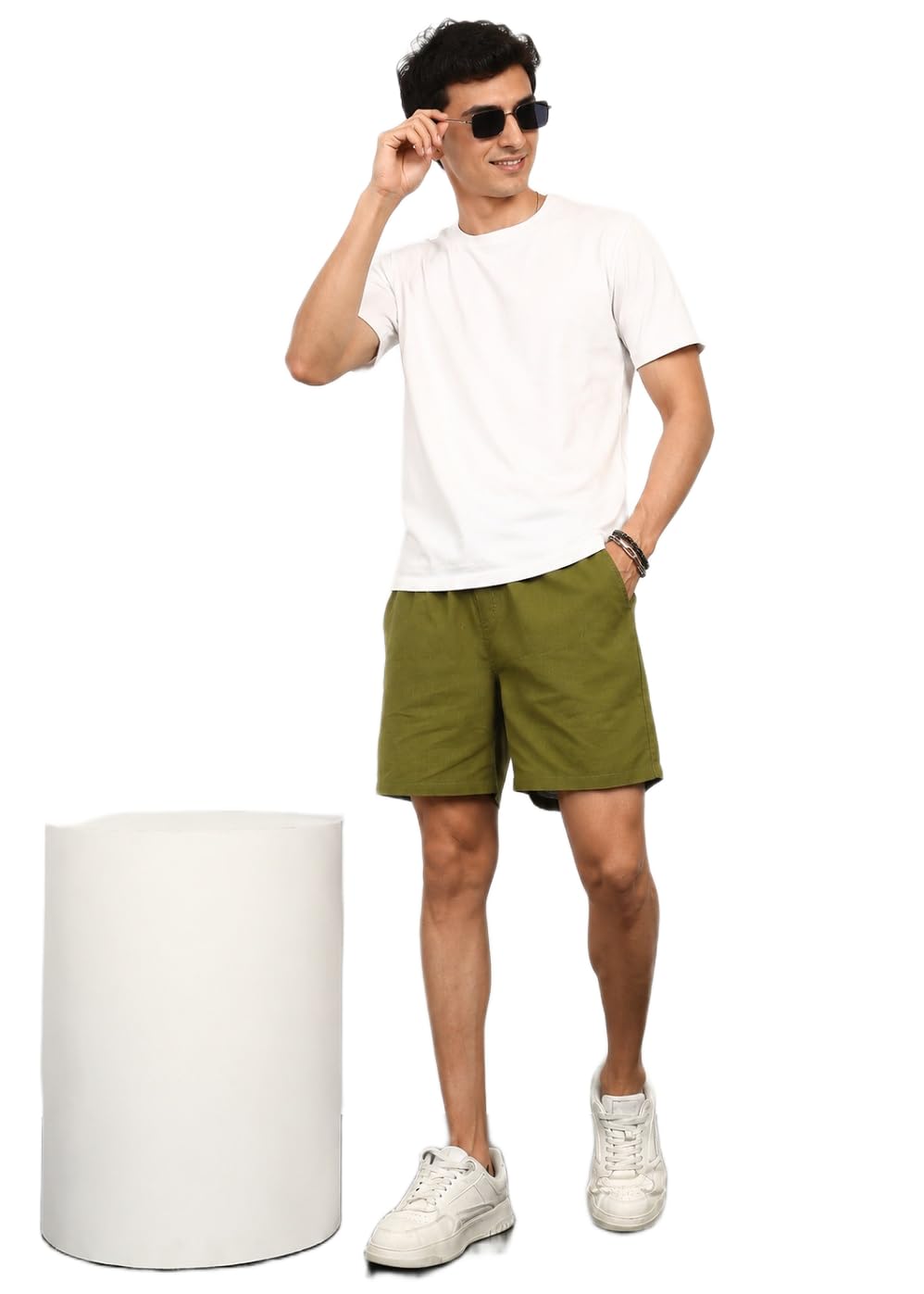 Men's Rich Olive Solid Linen Regular Fit Casual Shorts – Mid-Rise Elasticated Waistband S to XXL-picture-46