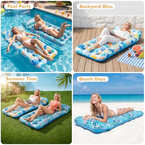 2 Pack Inflatable Pool Float Mat, Giant Pool Floats Adult Size with Headrest, Lake Float Raft Water Lounger, Multi-Purpose Swimming Pool Floats for Pool Party, Summertime Beach, Outdoor - Image 6