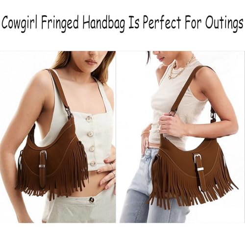 Amzufs Western Purses For Women,Small Fringe Crossbody Bag With Wrist Strap Mini Hipppie Shoulder Bag With Tassel3