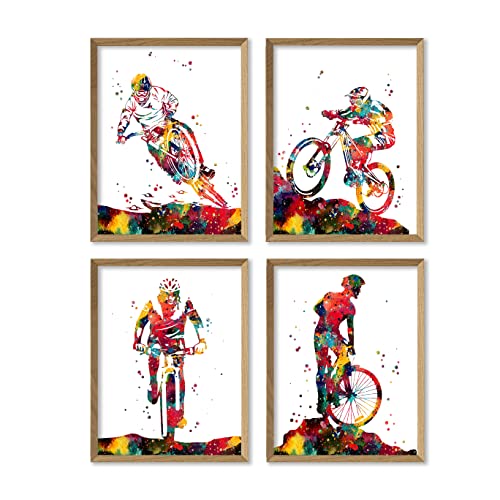 Mountain Biker Watercolor Print Set Dirt Bike Mountain