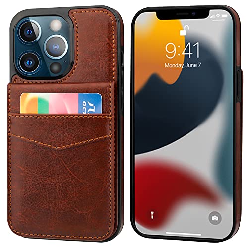 Image of KIHUWEY Compatible with iPhone 13 Pro Case Wallet with Credit Card Holder, Premium Leather Magnetic Clasp Kickstand Heavy Duty Protective Cover for iPhone 13 Pro 6.1 inch(Brown)