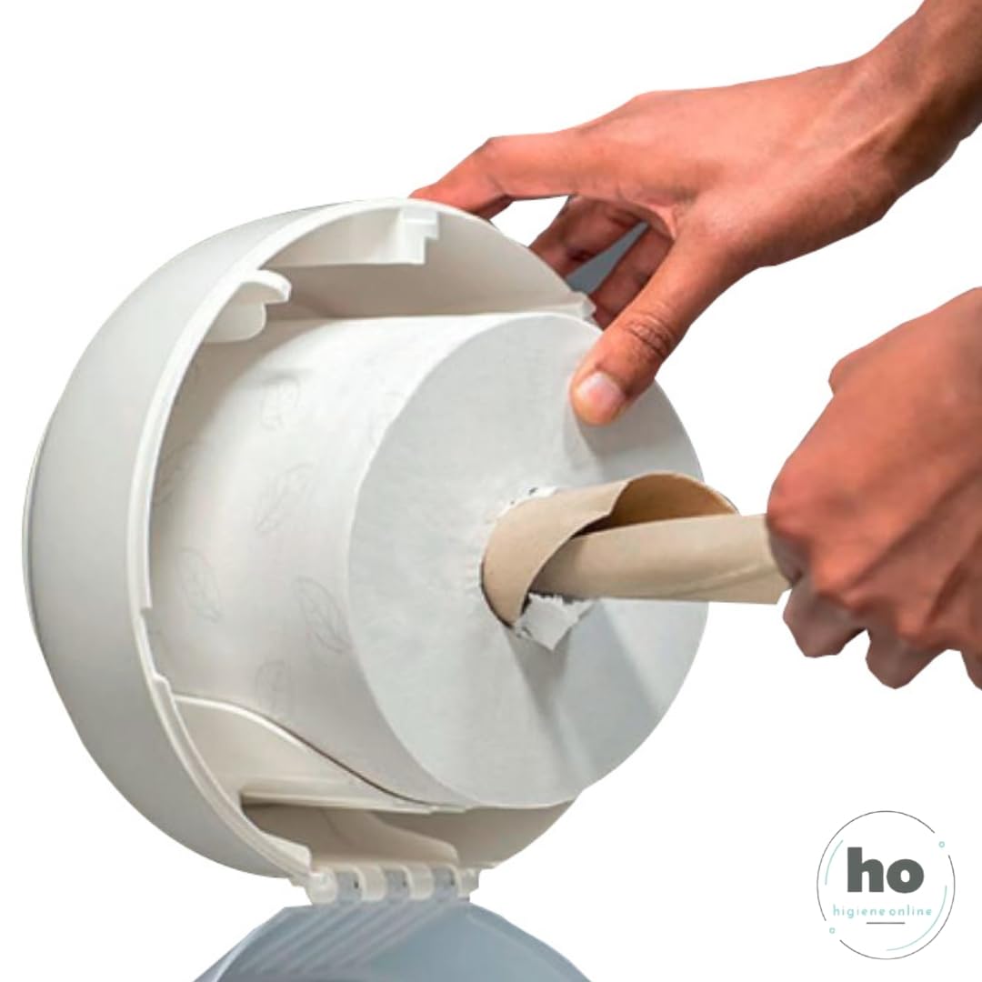 Papel Higiénico Industrial de Extracción Central, Rollo Mini 500Grs, Celulosa Virgen 100%, Color Blanco, 111 Metros, Compatible con Tork Smartone Mini T9 (12 Rollos)