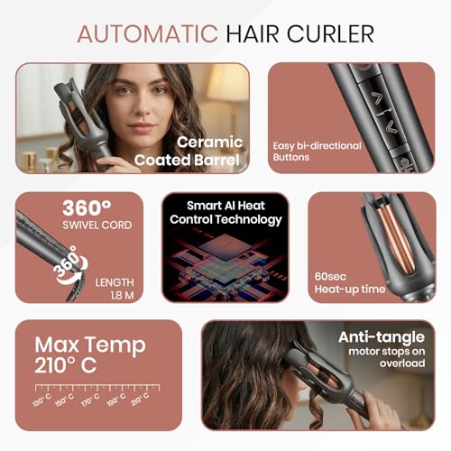 Image of VGR V-581 Professional Automatic Hair Curler | Ceramic Coating | 32mm Barrel | 5 Temp Settings (130-210C) | Dual Rotation | Fast Heating | Auto Shut-Off | Black | 2-Year Warranty