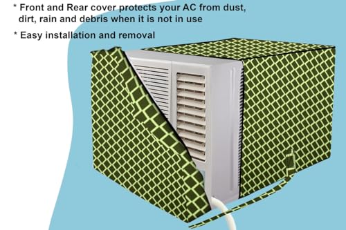 Image of Stylista Window ac Cover Suitable for O-General 1.1 Ton AMGB12FAWA, Check Military Color Elastic fit Cover for Front and Rear of Window Ac
