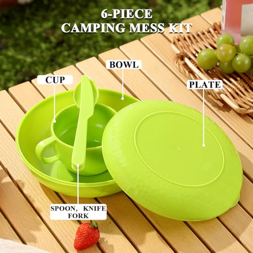 Berglander Camping Besteck Set mit Schüssel, Teller, Tasse, Löffel, Gabel, Messer und Tragetasche, platzsparend, Camping Essentials Utensilien aus Kunststoff für Reisen, Picknick (grün) – Bild 5