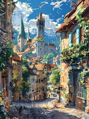 5D DIY Diamond Painting Stryd y Castell Diamond Painting Kit, Diamond Painting Niños, Diamond Art Painting Adultos Manualidades Bordado Kit, para Navidad Decoración de Pared del Hogar 60x80cm A-96