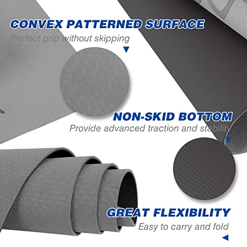 Mat Block Yoga Mat With Non-Slip 1/4'' Thick Anti-Tear, High Density Tpe Eco-Friendly Foam Material For Home, Pilates And Floor Exercises & Fitness, Grey (72'' L X 24'' W) (Atpe002Gy) #TOP1