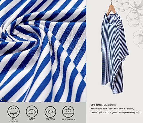 Blamoche Shoulder Surgery Shirts, Unisex Rehab Shirt with Discreet Shoulder Snaps, Chemo Clothing, Stripe Short Sleeve Shirt4