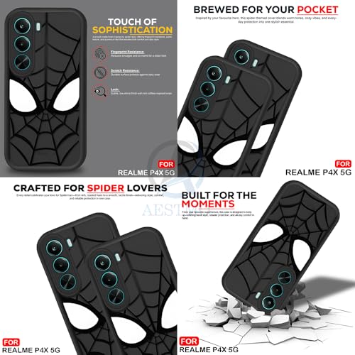 Image of AESTMO Back Case Cover Realme P4X 5G Cover | Spidey Face Mask Design | Silicone Case | Full Body Protection | Camera Protection Back Cover for Realme P4X 5G (Black)