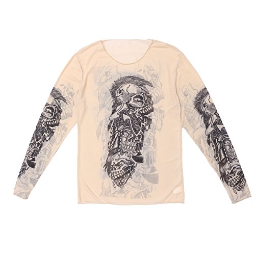 Hedmy Men's Fake Tattoo Tribal Inspired Print Elastic Long Sleeve T Shirt Muscle Tops Undershirt4