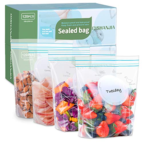 CISHANJIA 120pcs Bolsas Congelacion 18x20cm para Sándwich Bolsas Reutilizables para Congelar Alimentos a Prueba de Fugas Grueso Sello de Cierre Hermético Doble para Frutas Verdura Viaje