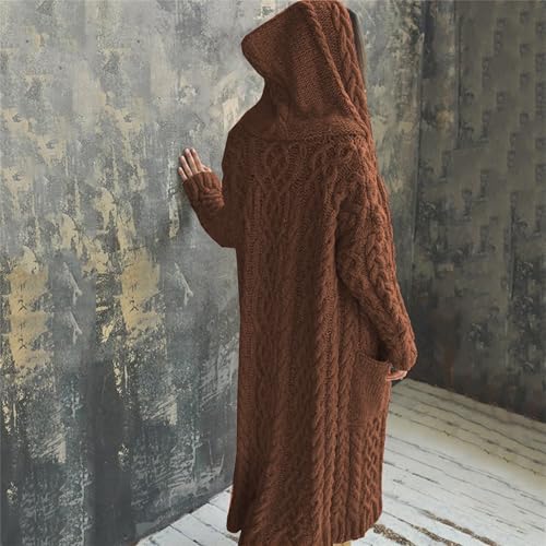 Women Hooded Long Cardigan Coat Casual Puls Size Cable Knit Open Front Oversized Cardigan Sweater with Pokects2