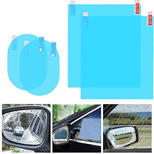 4PCS Car Rearview Mirror Film,Car Side View Mirror,HD Nano Film Anti Fog Glare Rainproof Waterproof Mirror Window Film,Clear Protective Film Sticker Drive Safely for Car Mirrors and Side Windows