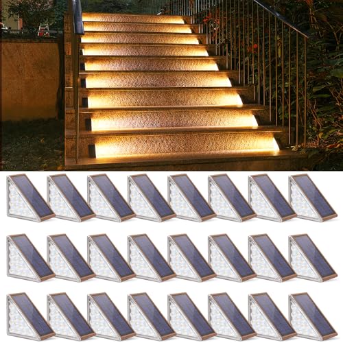 Image of NIORSUN Solar Stair Lights,Warm White Outdoor Step Lights IP67 Waterproof Auto On Off, Outdoor Stair Lights for Steps,Stair,Patio,Yard,Porch,Front Door,Sidewalk,Deck Decor(Brown, 24 Pack)