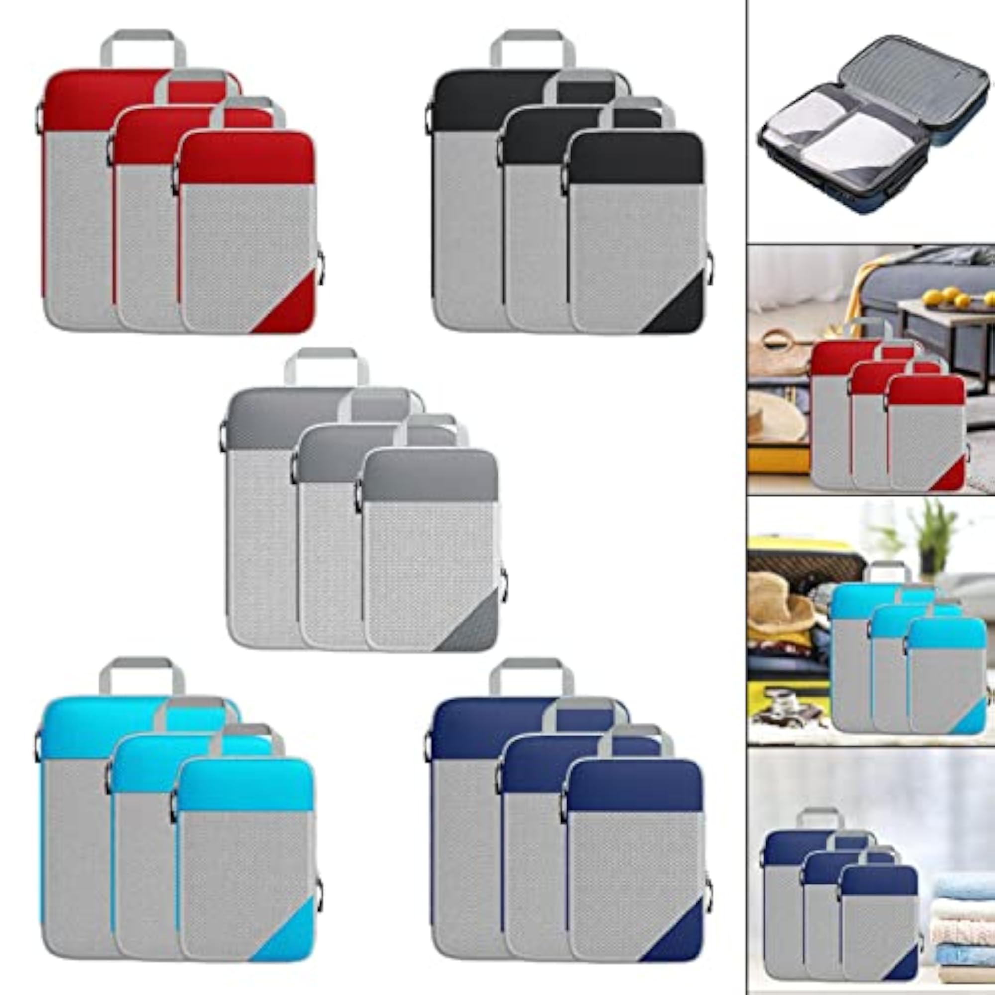 Set of 3 Compression Packing Cubes, Waterproof Red