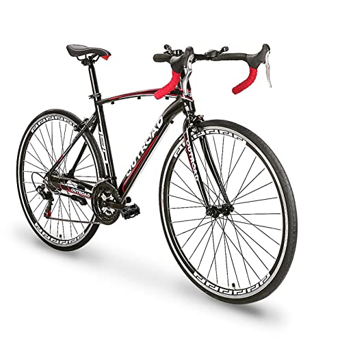 MarKnig 21 Speed Road Bike with Light Aluminum Alloy Frame, 700C Wheel Commuter Bicycle with Dual V Brakes, 26” Faster Racing Bike for Men and Women, Triathlon Bike for Adult (Red