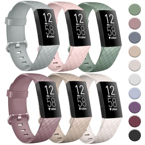 Tobfit 6 PACK Sport Bands Compatible with Fitbit Charge 4 Bands / Fitbit Charge 3 Bands for Women Men Soft Silicone Waterproof Wristbands Replacement Straps for Fitbit Charge 4/Charge 3/Charge 3 SE