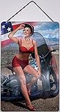  Blechemma Plaque en tôle avec cordon 30 x 20 cm Vintage Pin Up Girl – USA Moto !