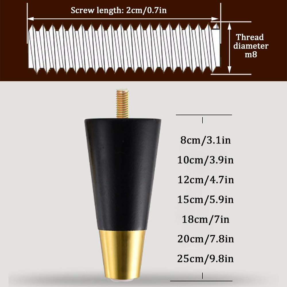 Set di 4 livellatori per gambe in pelliccia M8, piedini regolabili fai da te, per tavolini, divani, letti, piedini filettati (nero, 15 cm)