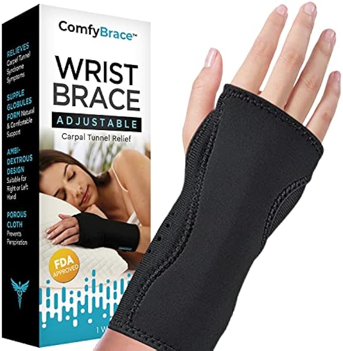 ComfyBrace Night Wrist Sleep Support Brace- Fits Both Hands - Cushioned to Help With Carpal Tunnel and Relieve and Treat Wrist Pain, Adjustable, Fitted