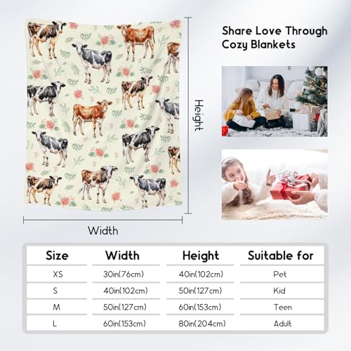 Cow Blanket, Cute Soft Throw Gifts for Grils Boys, Cozy Flannel Throw Blankets for Bed Travel, 50"x60"