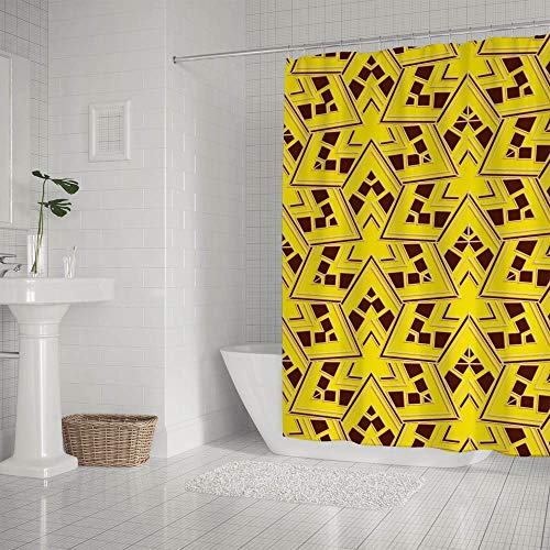 Rideau de douche anti-moisissure polyester imperméable jaune géométrique 72x72 - 3