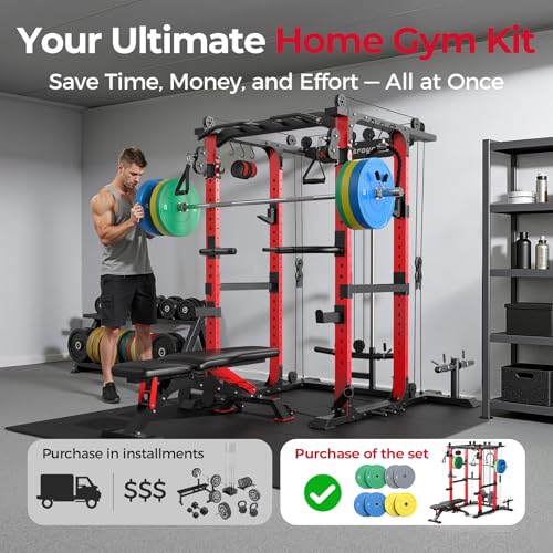 Image of SPORTSROYALS Power Rack, Multi-Functional Power Cage, Squat Rack with Pulley System & LAT Pull Down, Workout Cage with J Hooks for Home Gym