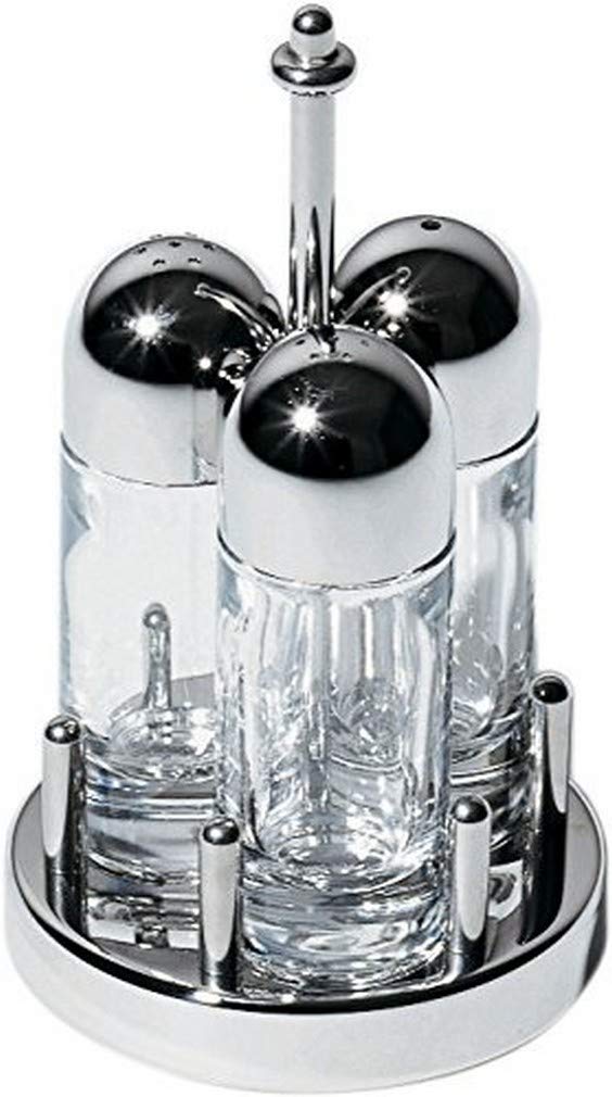 Alessi - 5073 - Servizio per sale, pepe e stuzzicadenti in acciaio lucido e cristallo.
