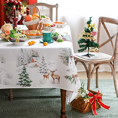 Sutavia Rectangle Printing Tablecloth Reindeer Cardinal Snow White Printed Waterproof Tabletop Decoration For Home Family Gathering Holiday Party Kitchen Dining Winter(Christmas, 60"X84") #TOP2