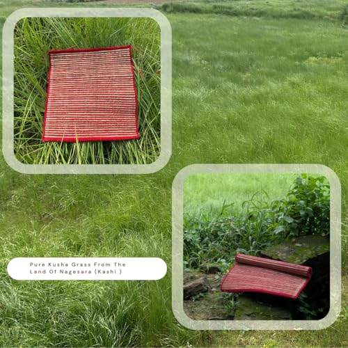 Image of SHYAMA KUSHA AASAN (Kusha Grass and Wool Aasan for Puja, Meditaion & Japa 60 * 60 CM With Cover) (RED)