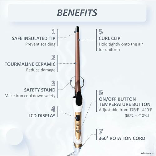 Miniatura 6 de Rizador de pelo de varita pequeña de 12 pulgada de 0.31 pulgadas, rizador delgado con estante, pinzas delgadas de barril de cerámica súper turmalina