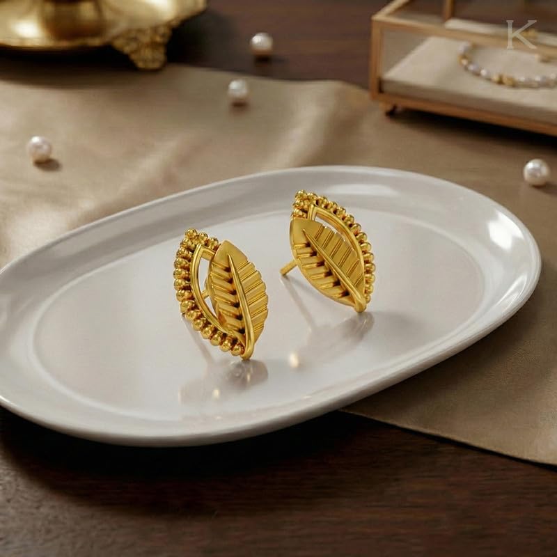 Image of Kisna 14 /18 /9 KT Petal Intertwine Yellow Gold Earring For Women