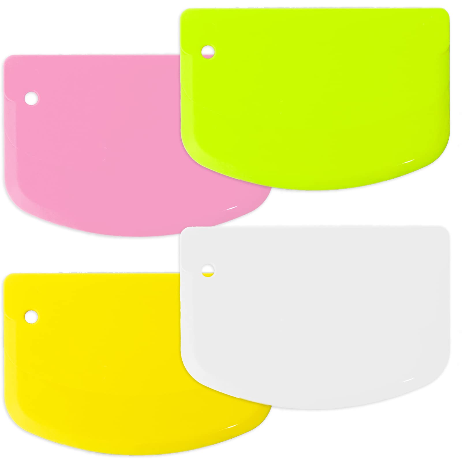 4Pcs 4.7x3.7inch Plastic Scraper, Multi-Function Dough Cutter Dough Scraper Food Scrappers Kitchen Bowl Scraper Tool for Pastry Cake Dough Bread Pizza Baking (Yellow Green Pink White)