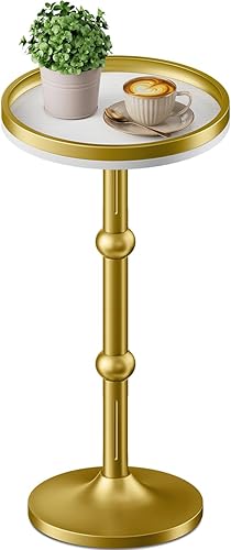 Miniatura 12 de Mesa de bebidas, pequeña mesa auxiliar redonda para espacios pequeños, mesas auxiliares redondas modernas con patas de metal, mesas de centro con