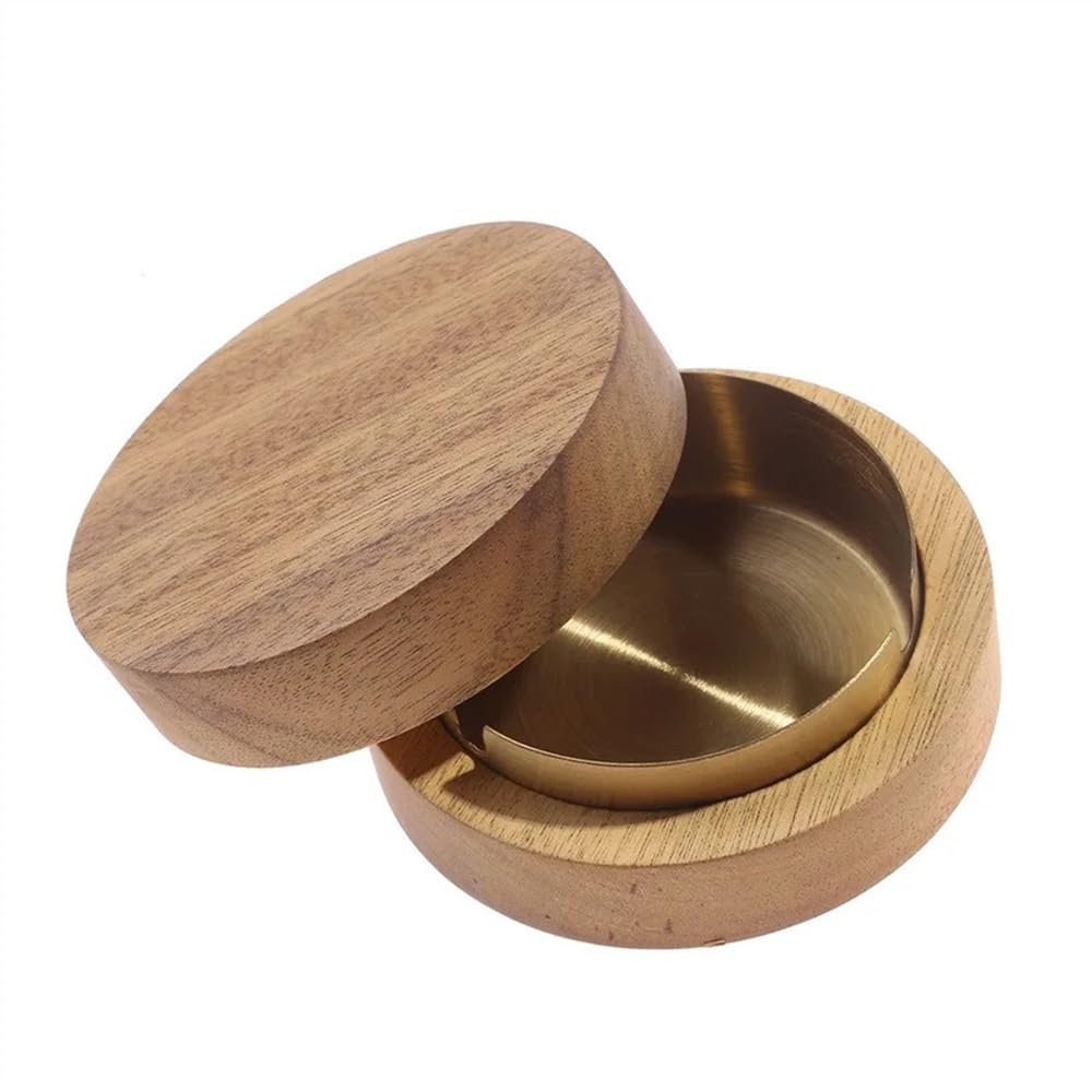 Smoking Accessories Ashtrays with Lid Covered Windproof Ashtray Walnut Wood Ashtray with Stainless Steel Liner Indoor Outdoor Ash Tray for Home(Gold)