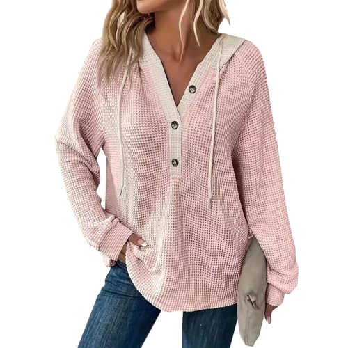 Womens Hoodies Waffle Knit Color Block Oversized...