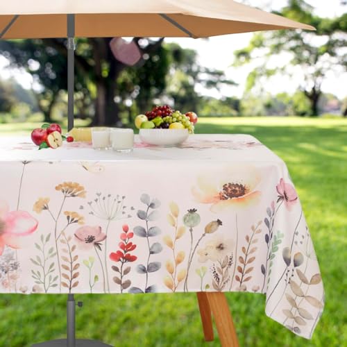 Honellaty Outdoor Tablecloth with Umbrella Hole and Zipper, Summer Printed Rectangular Tablecloths, Spill-Proof Floral Table Cover for Patios, Lawns, Gardens, Picnic, Party, BBQ (60 * 84 Inches) by Honellaty - Used condition - US$18.68