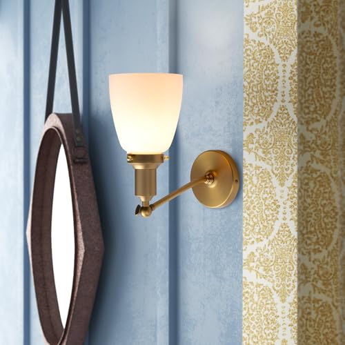 Image of Industrial Vintage Slope Pole Wall Mount Single Sconce with 5.5 inch Oval Dome Milk White Glass Shade Wall Sconce Light Lamp Fixture (Antique)