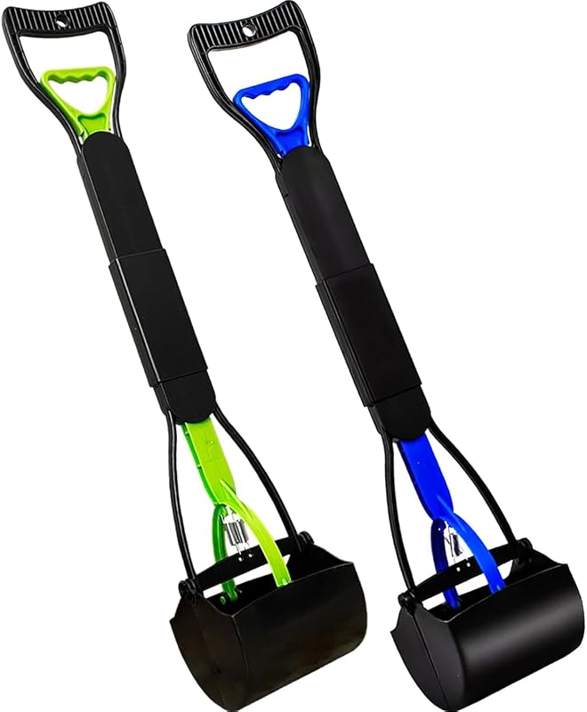 Pá coletora de fezes para cães ienjoyed com cabo longo e mola resistente, 71,12 cm, Pacote com 2