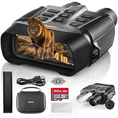 PINTY Night Vision Goggles, 4K UHD Digital Vision Scope with 5X Zoom 5000 mAh Rechargeable Battery, 4 in. Photo & Video Recorder with 32GB Storage Card for Day & Night Time Hunting Birdwatching Cover